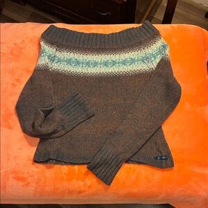 American Eagle Outfitters Off-the-Shoulder Brown and Blue Sweater